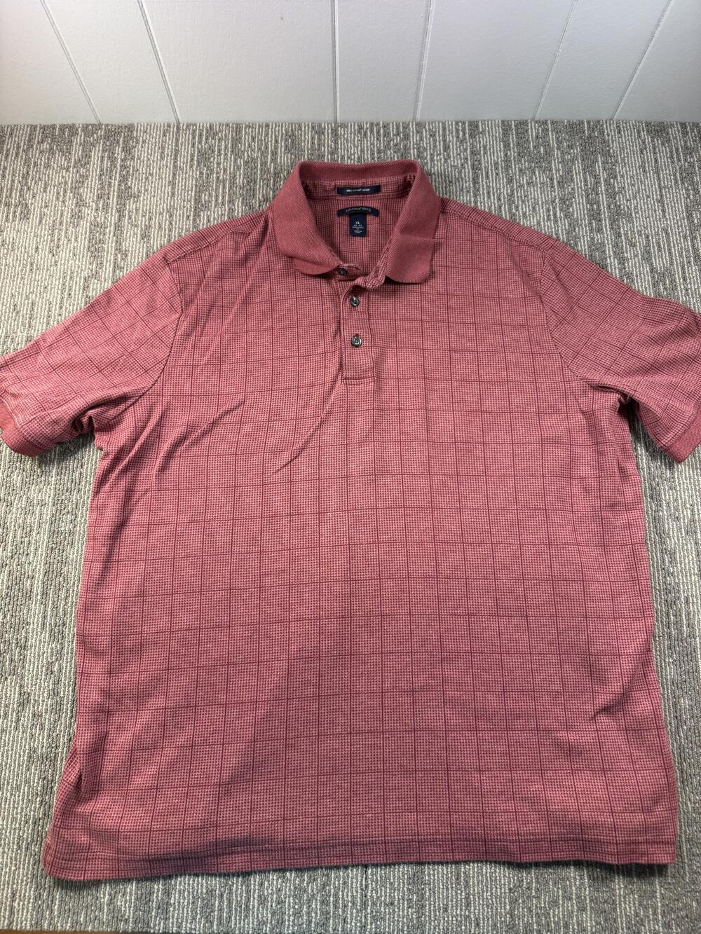 Lands' End Polo Shirt Mens XL Red Check Supima Cotton Traditional Fit Casual